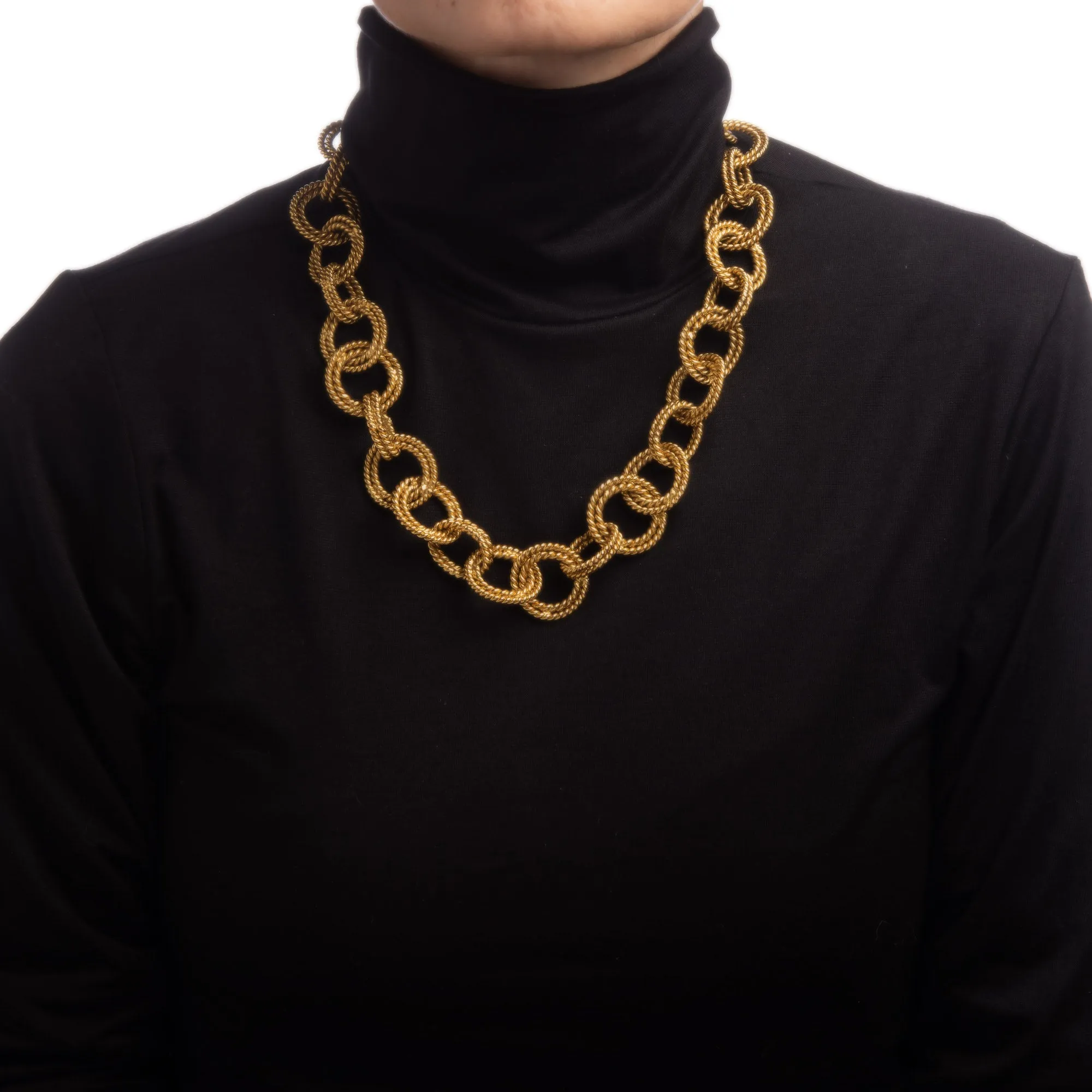 80s Vintage Chanel Necklace 20" Round Rope Link Chain Yellow Gold Tone