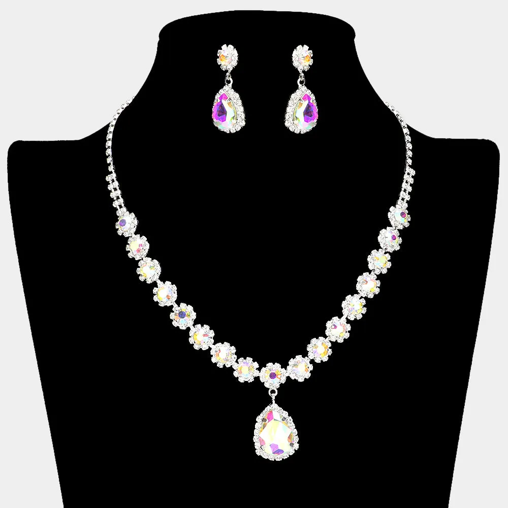 AB Teardrop and Round Stone Prom Necklace Set | Special Event Crystal Necklace Set  |  638895