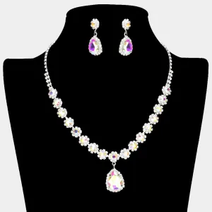 AB Teardrop and Round Stone Prom Necklace Set | Special Event Crystal Necklace Set  |  638895