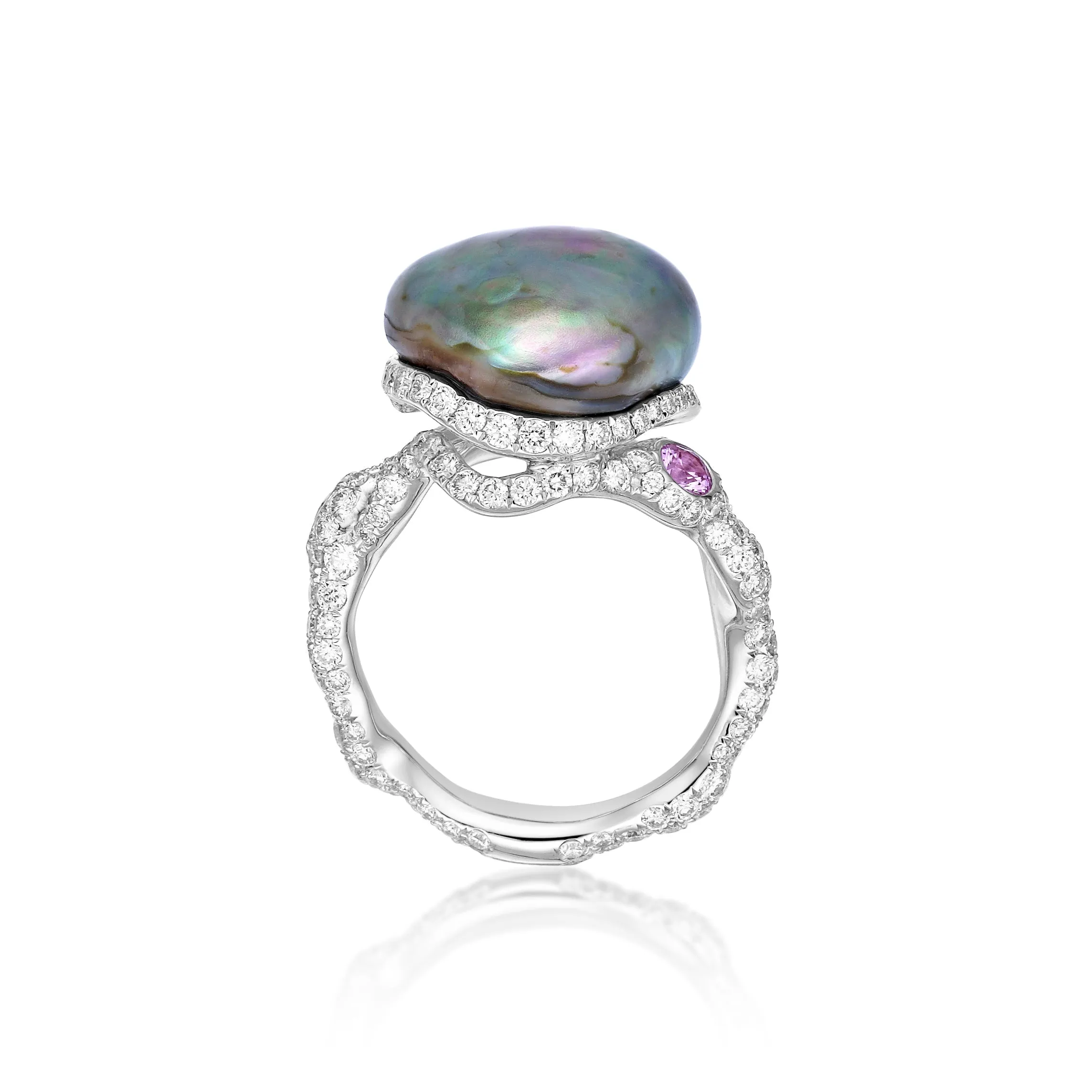 Abalone Natural Pearl Diamond Ring