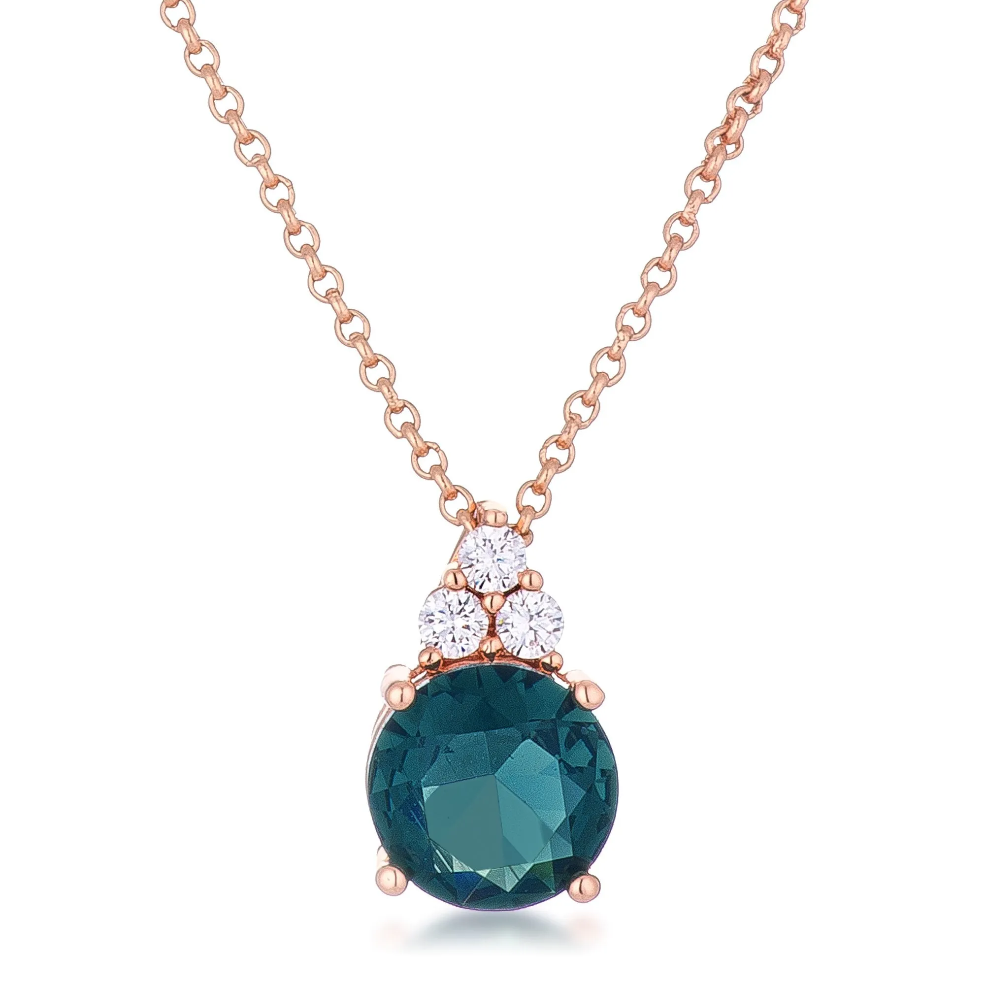 Abigail 9mmn Round Blue Green CZ Pendant  Necklace