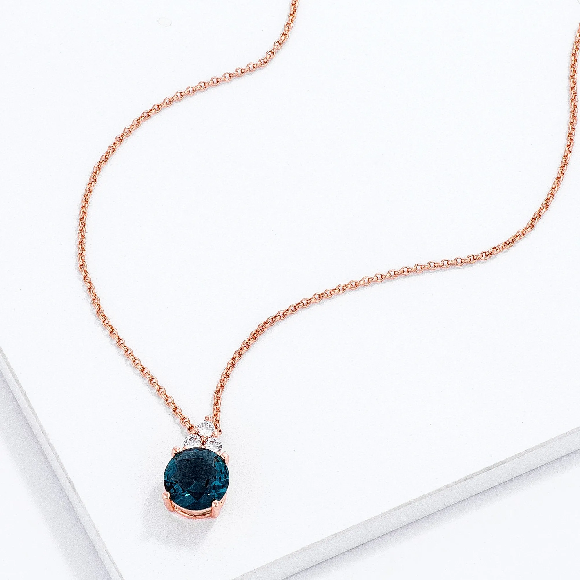 Abigail 9mmn Round Blue Green CZ Pendant  Necklace