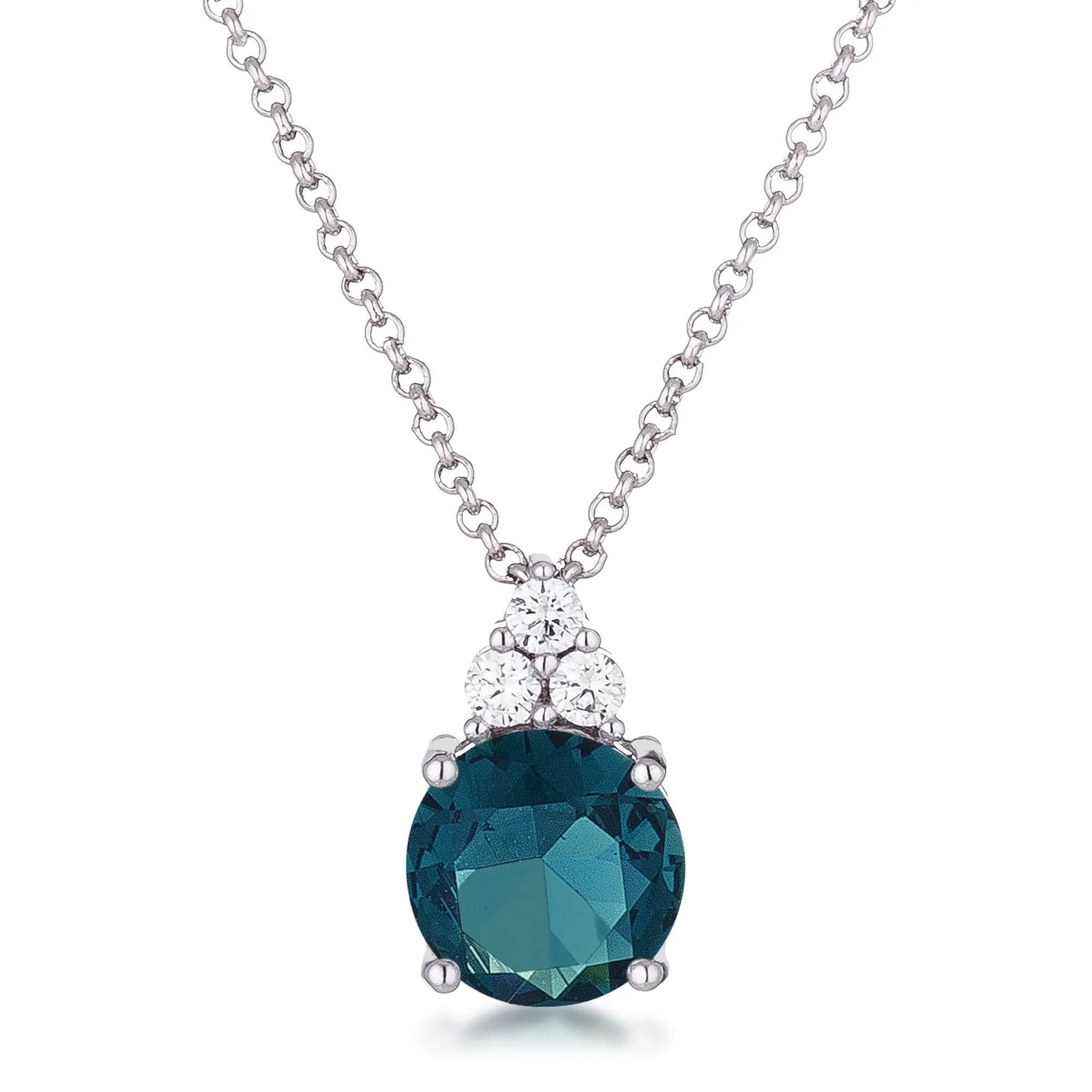 Abigail 9mmn Round Blue Green CZ Pendant  Necklace