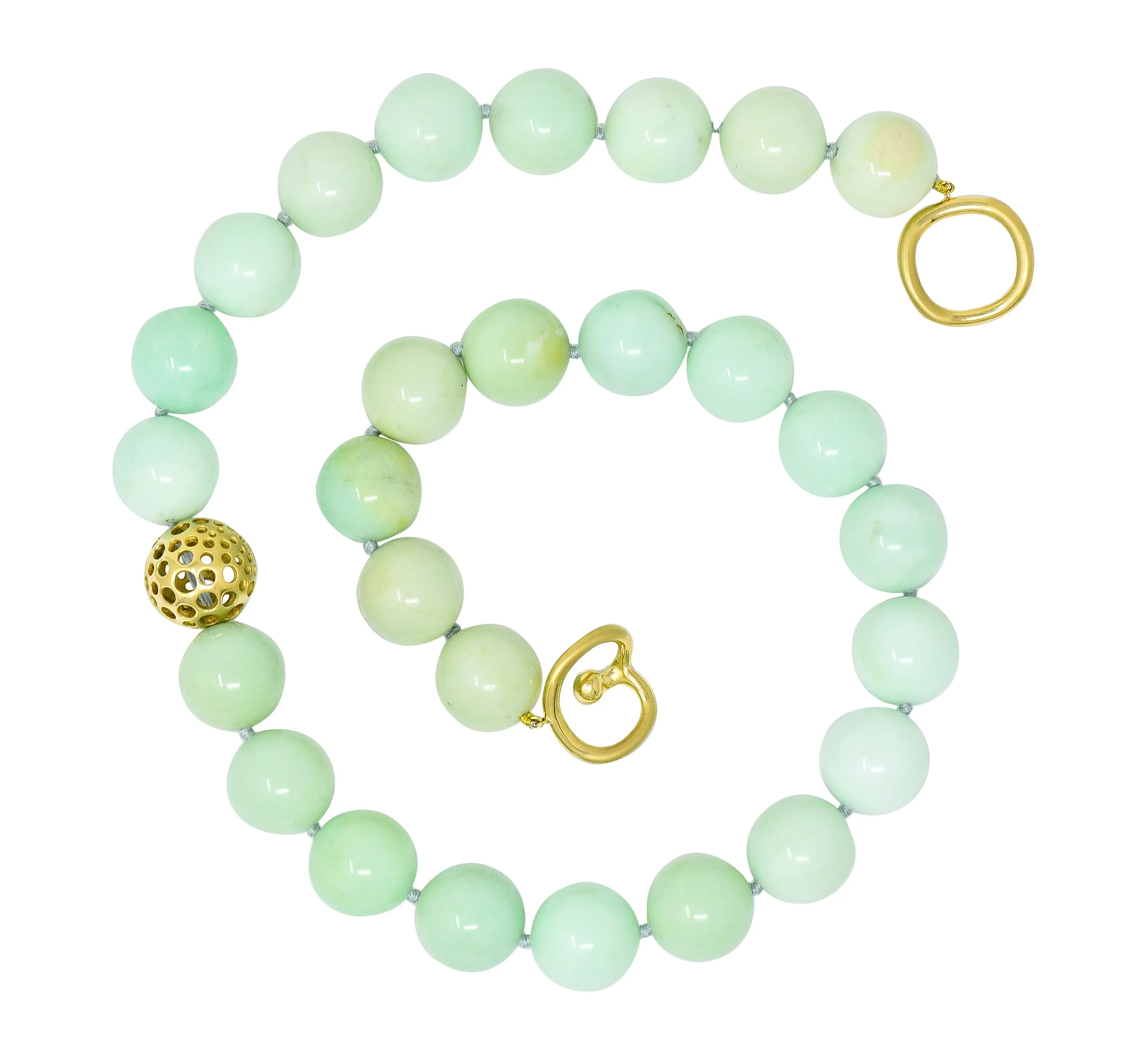 Angela Cummings Chrysoprase 18 Karat Gold Bead Station Necklace