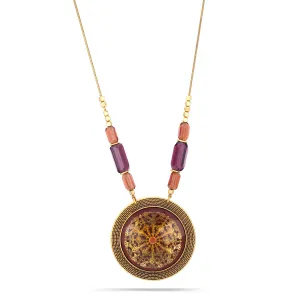 ANTIQUE GOLD FLOWER BURGUNDY ROUND FACETED PENDANT PURPLE BEADS  NECKLACES #195WN1101 (2C1)