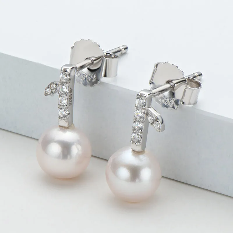 Apple Leaf Genuine White Pearl Drop Stud Earring