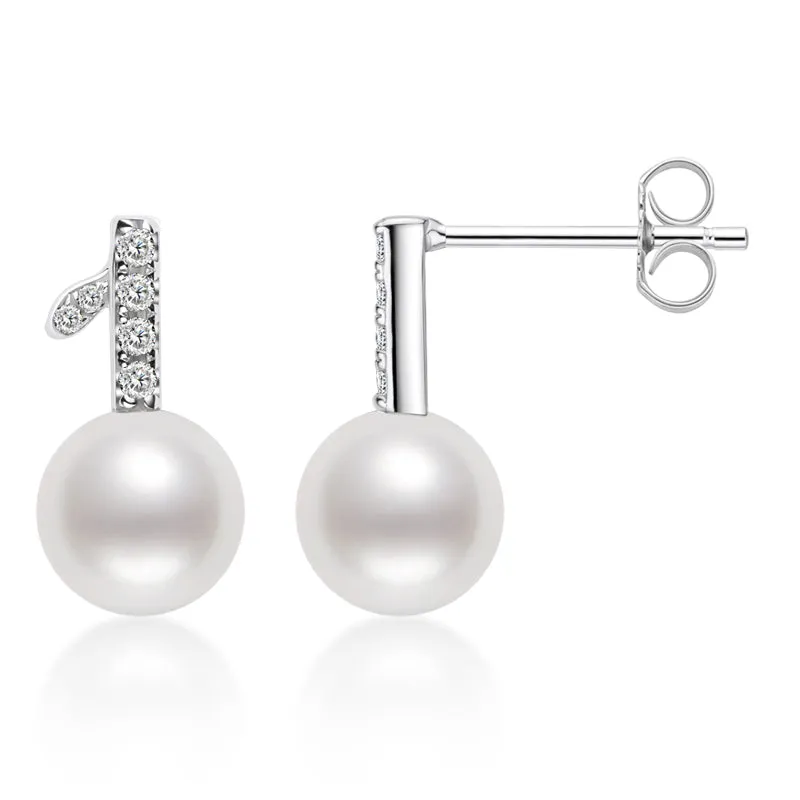 Apple Leaf Genuine White Pearl Drop Stud Earring