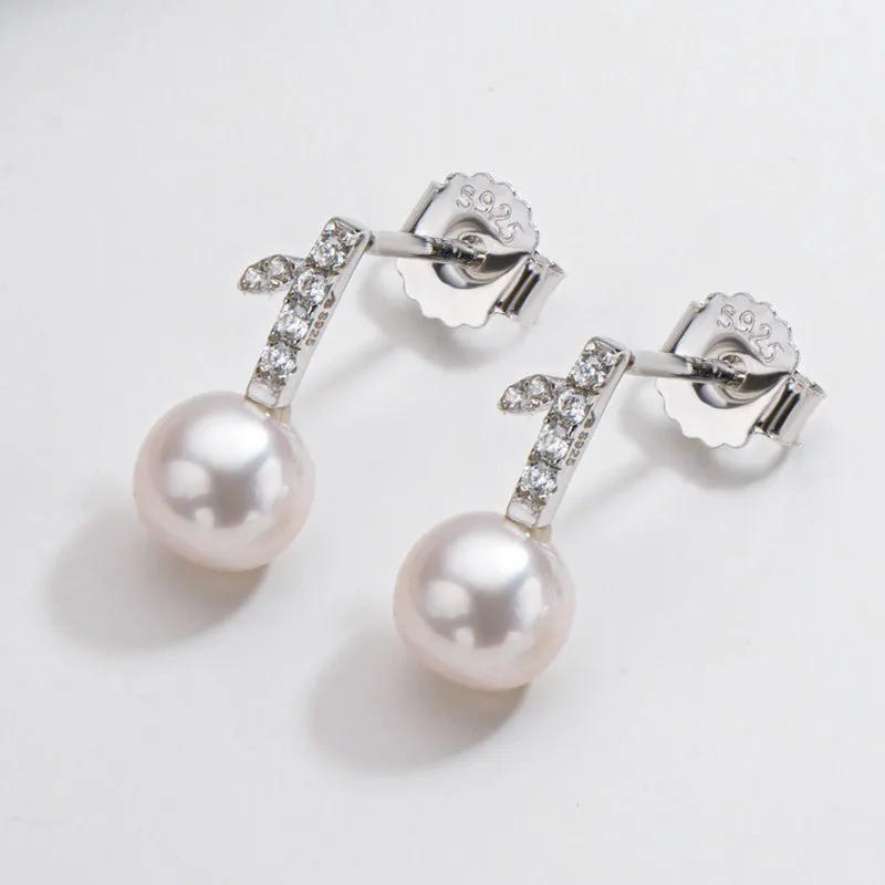 Apple Leaf Genuine White Pearl Drop Stud Earring