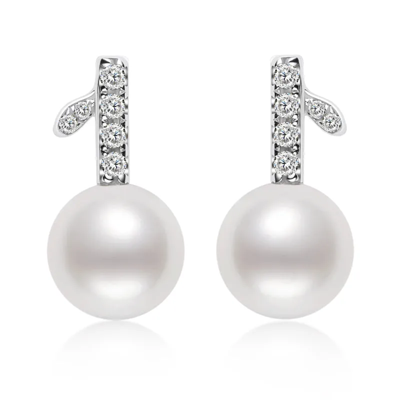 Apple Leaf Genuine White Pearl Drop Stud Earring