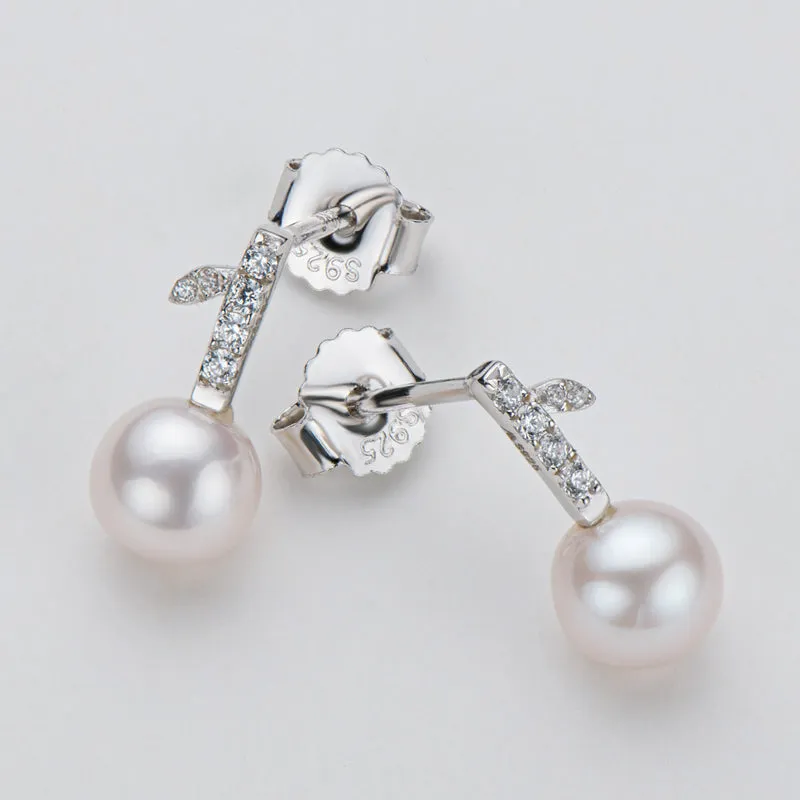 Apple Leaf Genuine White Pearl Drop Stud Earring