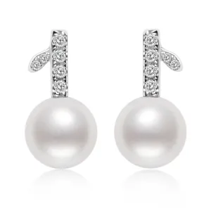 Apple Leaf Genuine White Pearl Drop Stud Earring