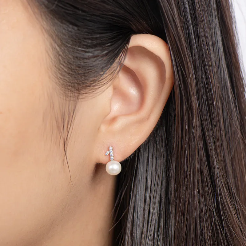 Apple Leaf Genuine White Pearl Drop Stud Earring
