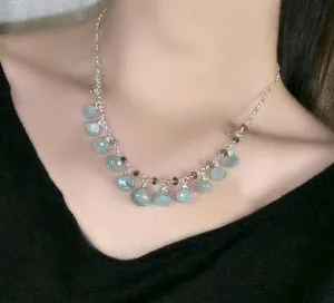 Aquamarine Blue Dangle Necklace Sterling Silver