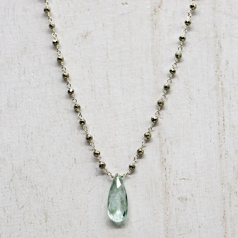 Aquamarine Teardrop Waterfall Silver Necklace