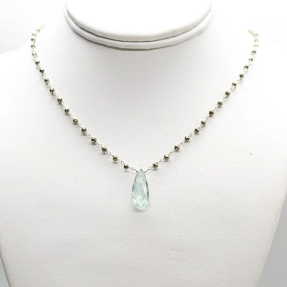 Aquamarine Teardrop Waterfall Silver Necklace