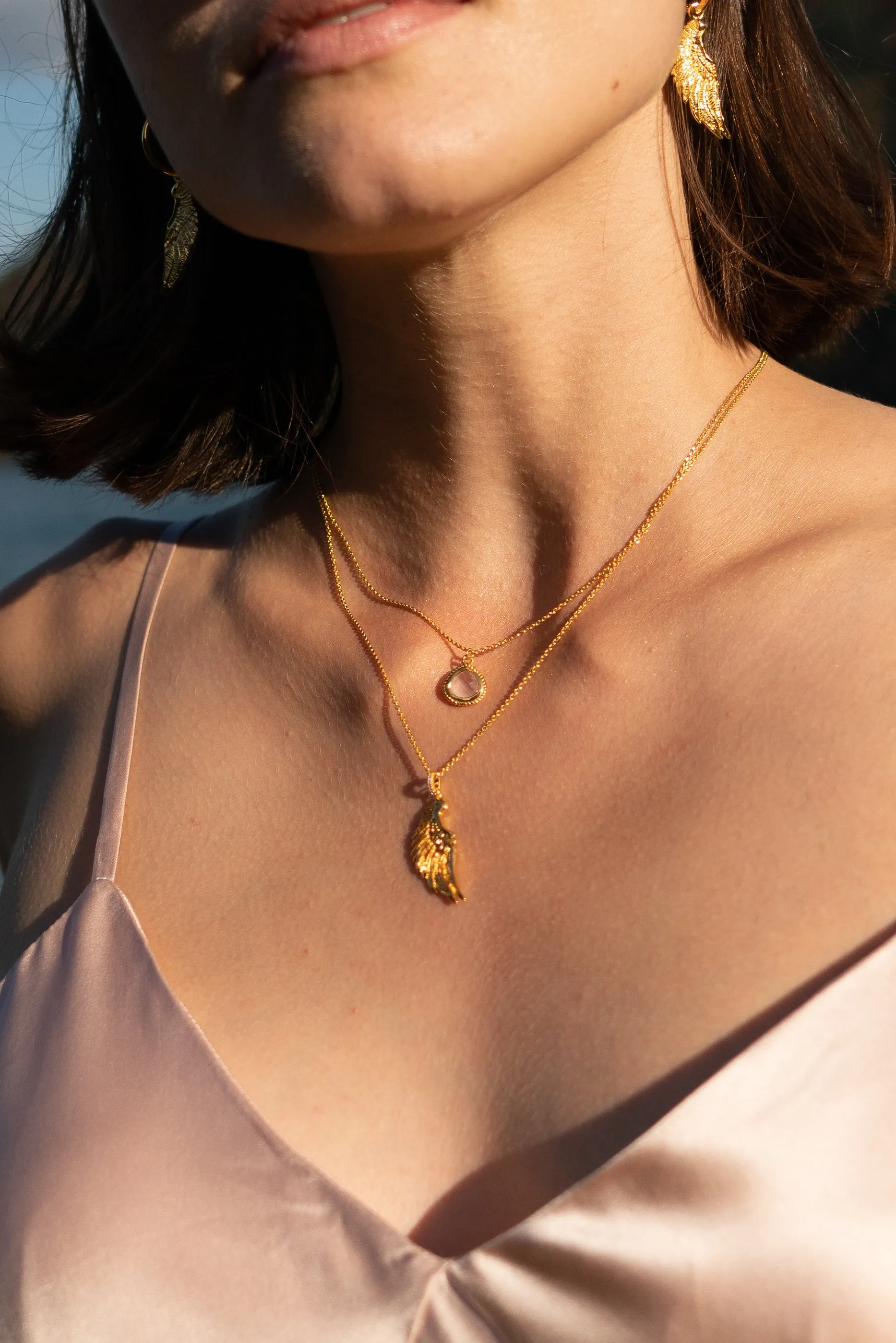 ARCHANGEL CHAMUEL Angel Of Love Necklace, Rose Quartz, 18K Gold