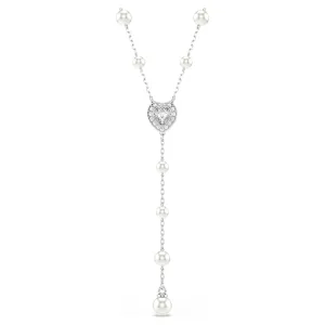 Ariana Grande x Swarovski Y necklace Mixed cuts, Crystal pearl, Heart, White, Rhodium plated