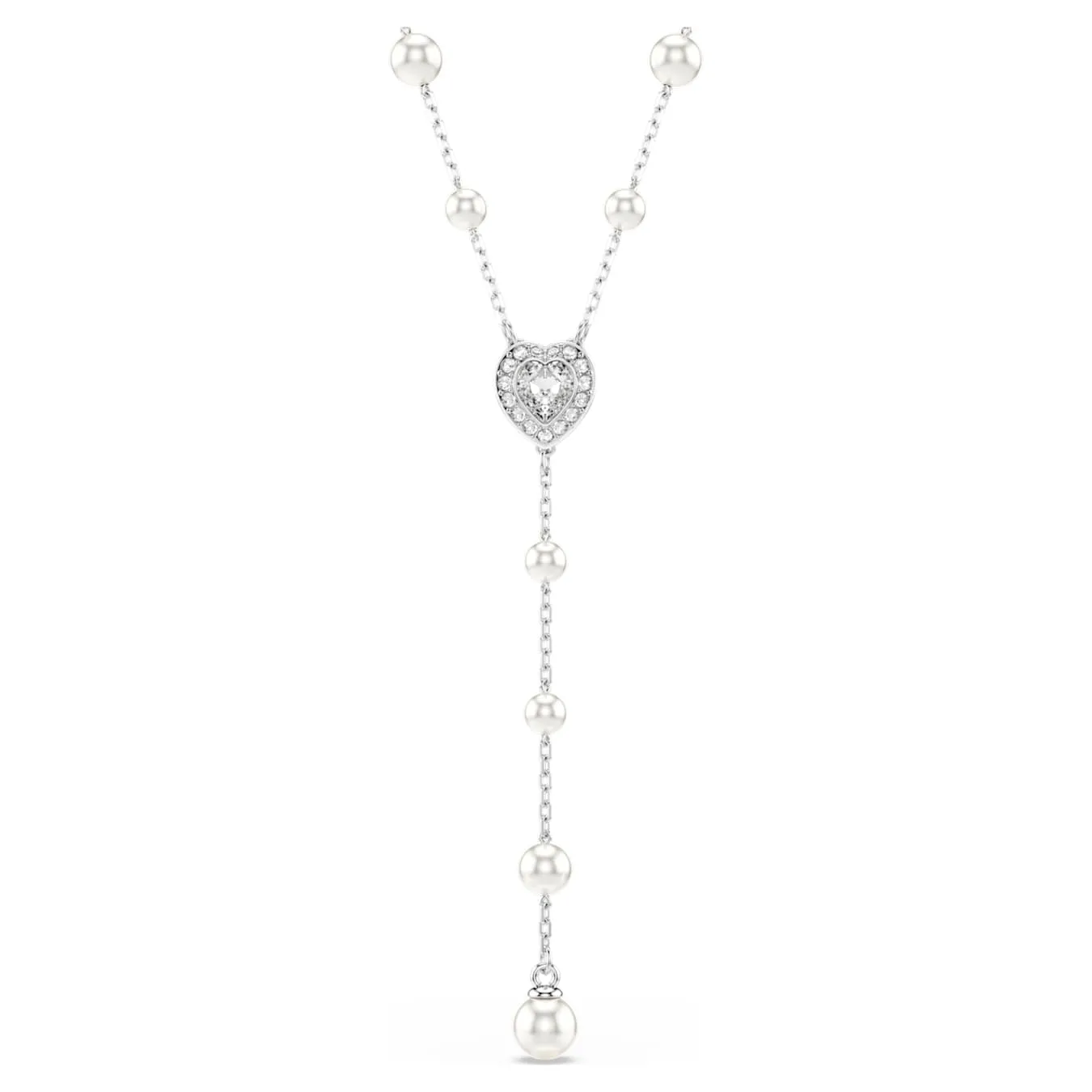 Ariana Grande x Swarovski Y necklace Mixed cuts, Crystal pearl, Heart, White, Rhodium plated