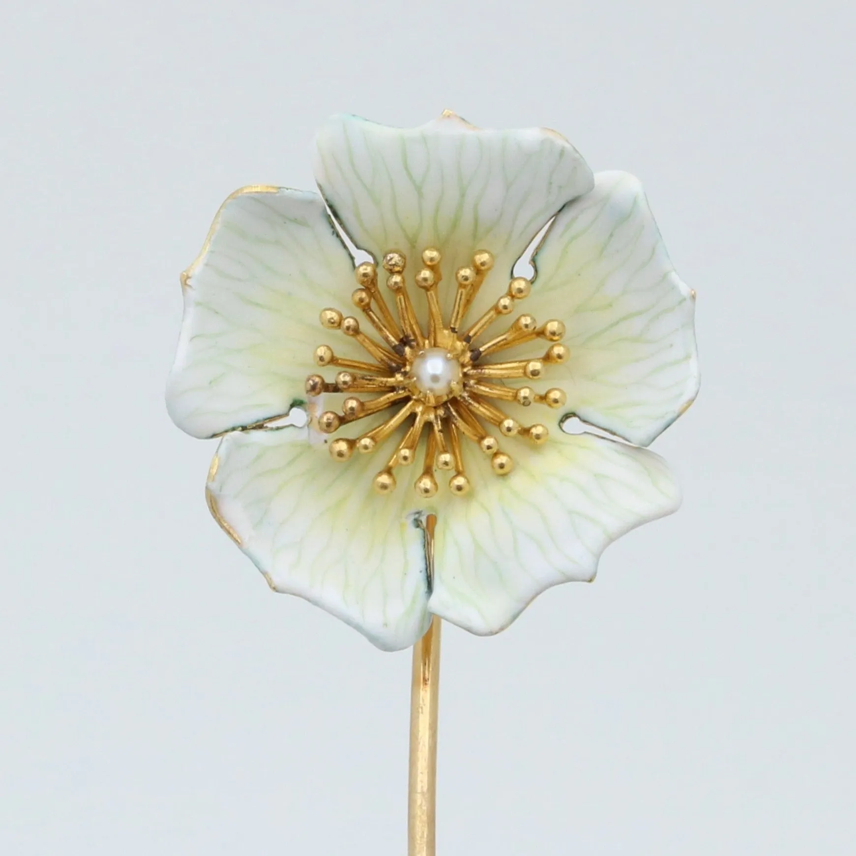 Art Nouveau Enamel Dogwood Flower Stick Pin
