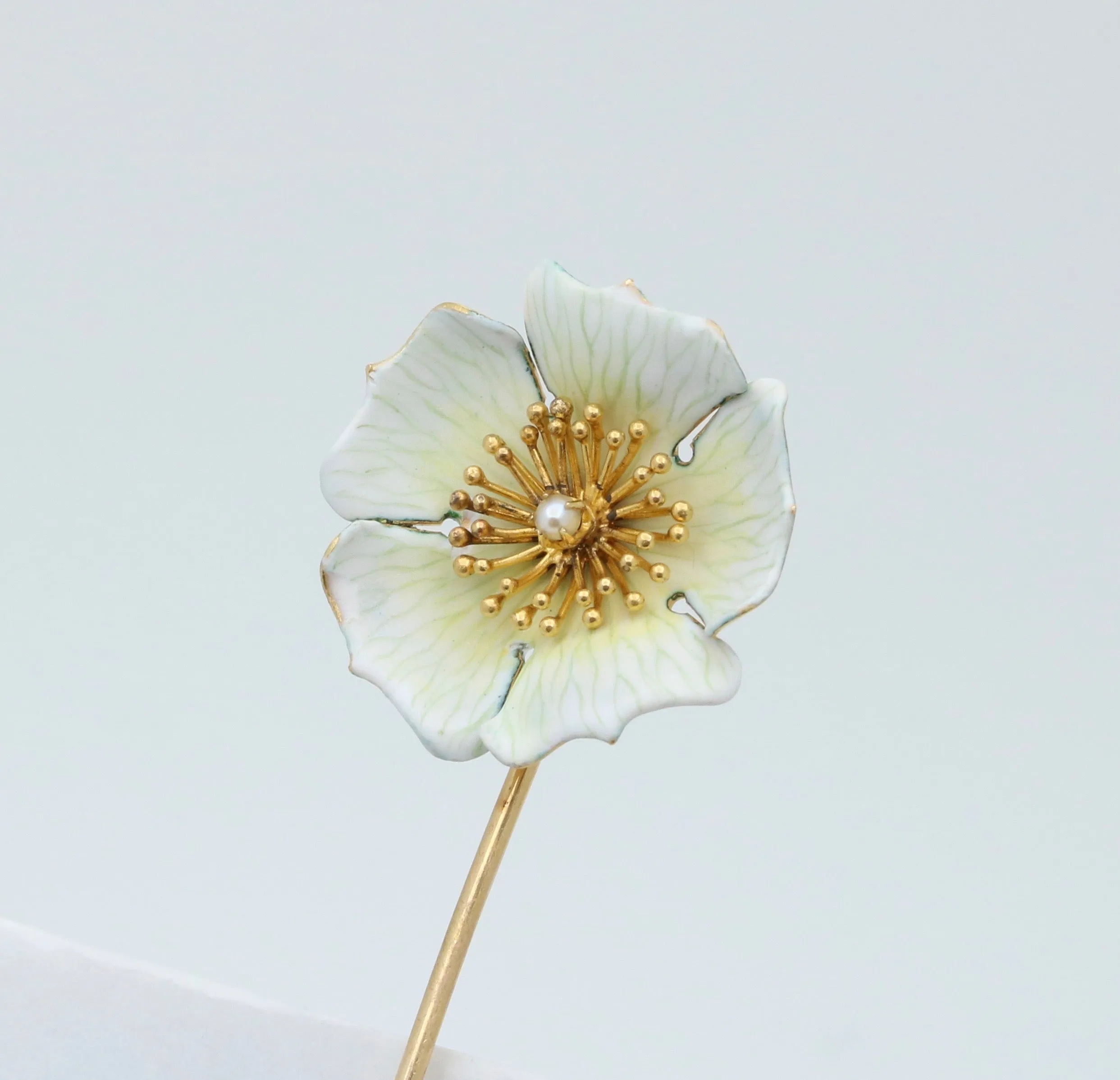 Art Nouveau Enamel Dogwood Flower Stick Pin