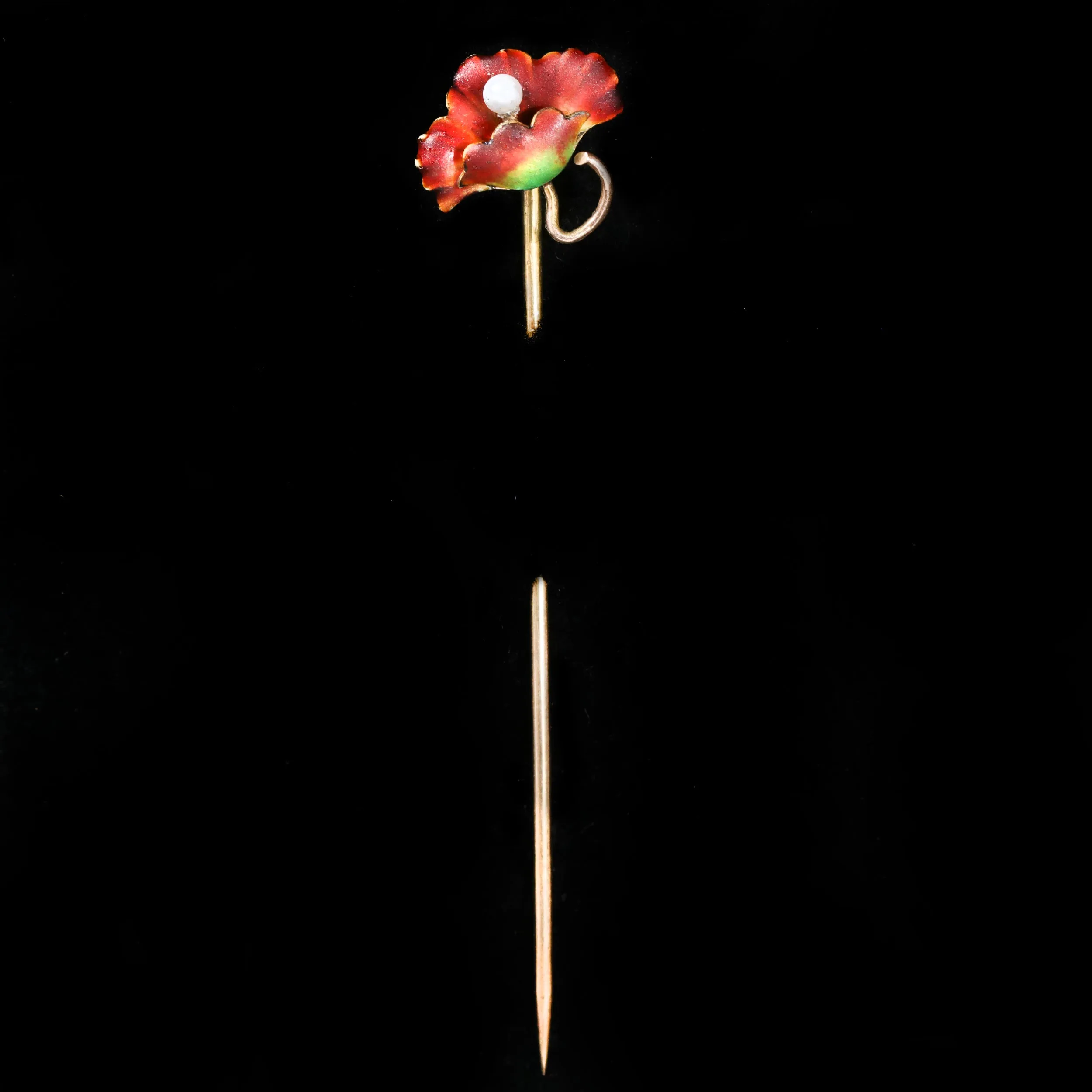 Art Nouveau Pearl and Enamel Flower Stick Pin