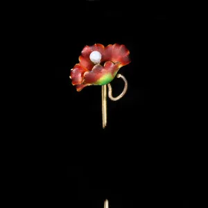 Art Nouveau Pearl and Enamel Flower Stick Pin