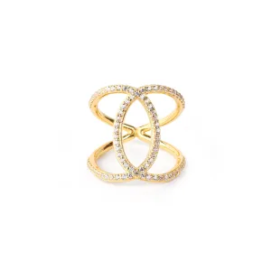 Ascension Criss Cross Ring, 18k Gold, White Topaz