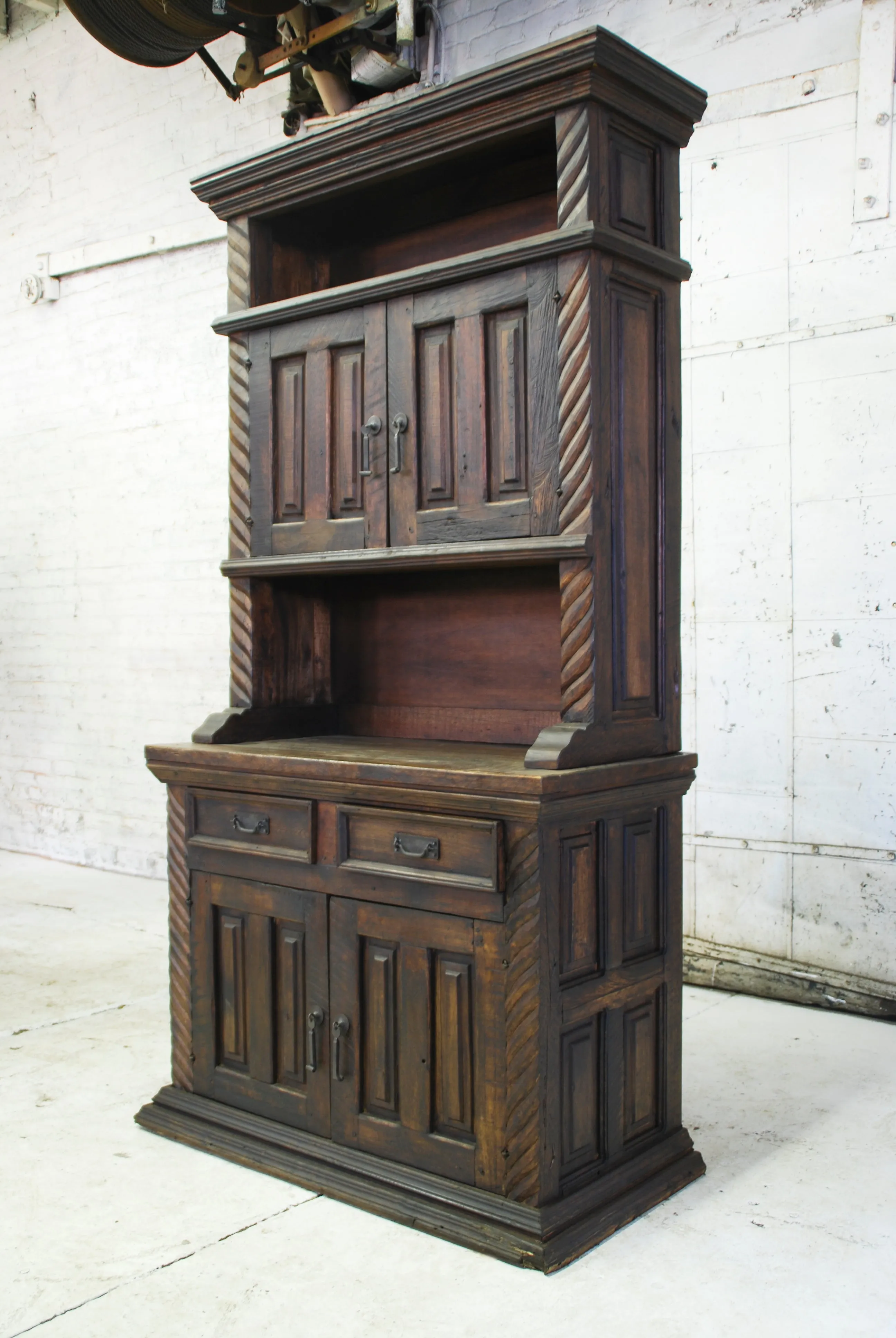 Barn Wood Hutch - Column Carving Accents