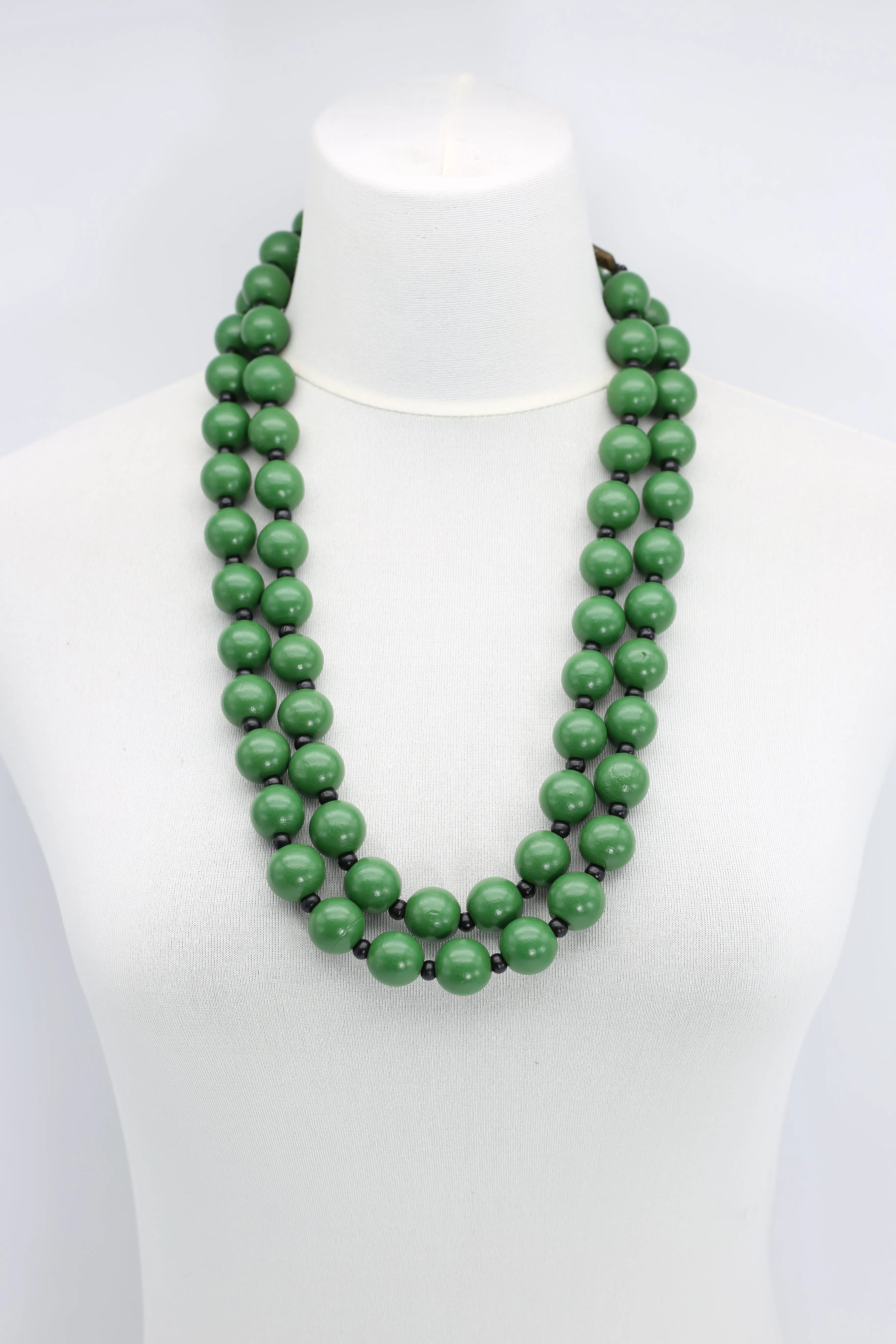 Beads & Squares Necklaces Set - Spring Green/Black