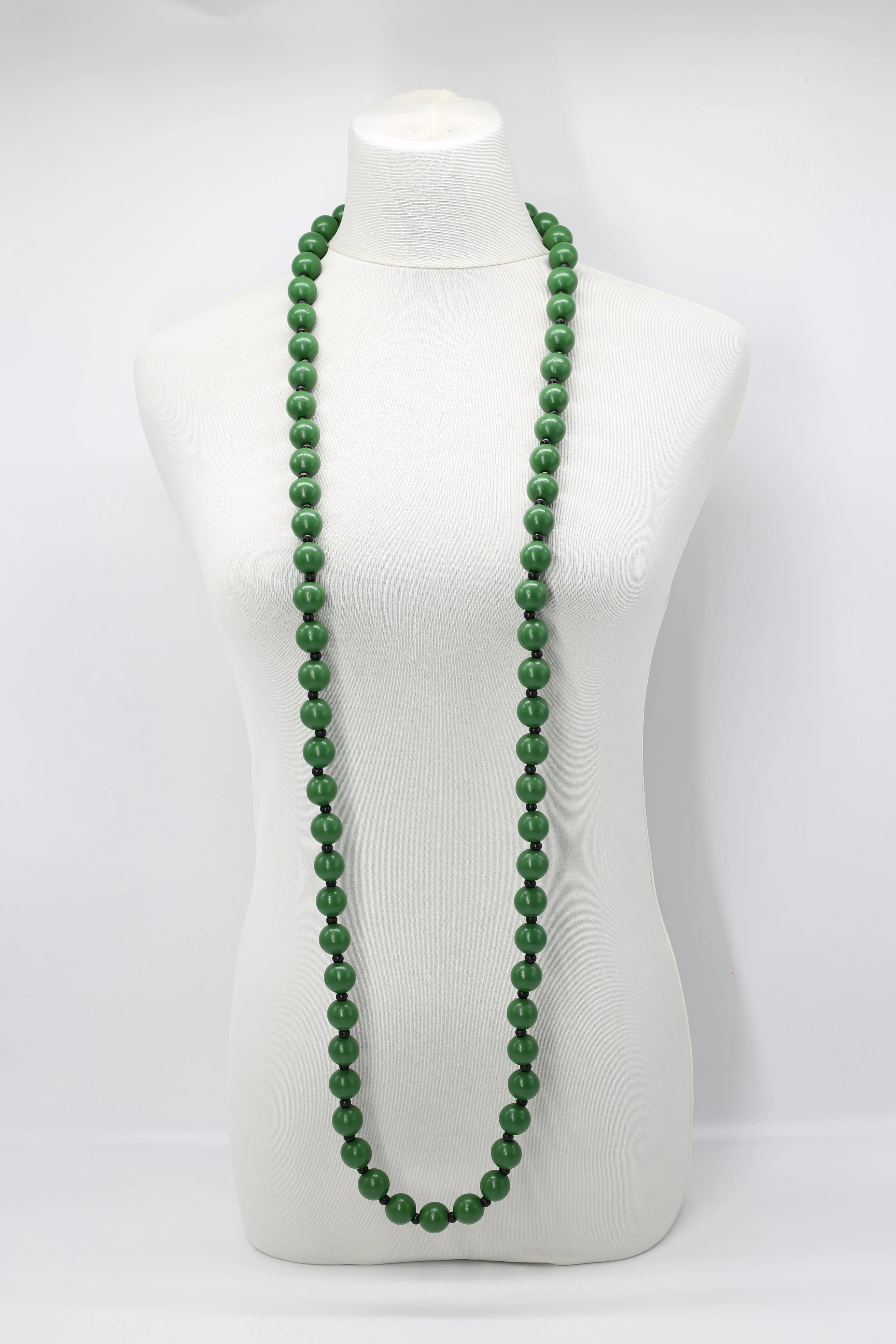 Beads & Squares Necklaces Set - Spring Green/Black