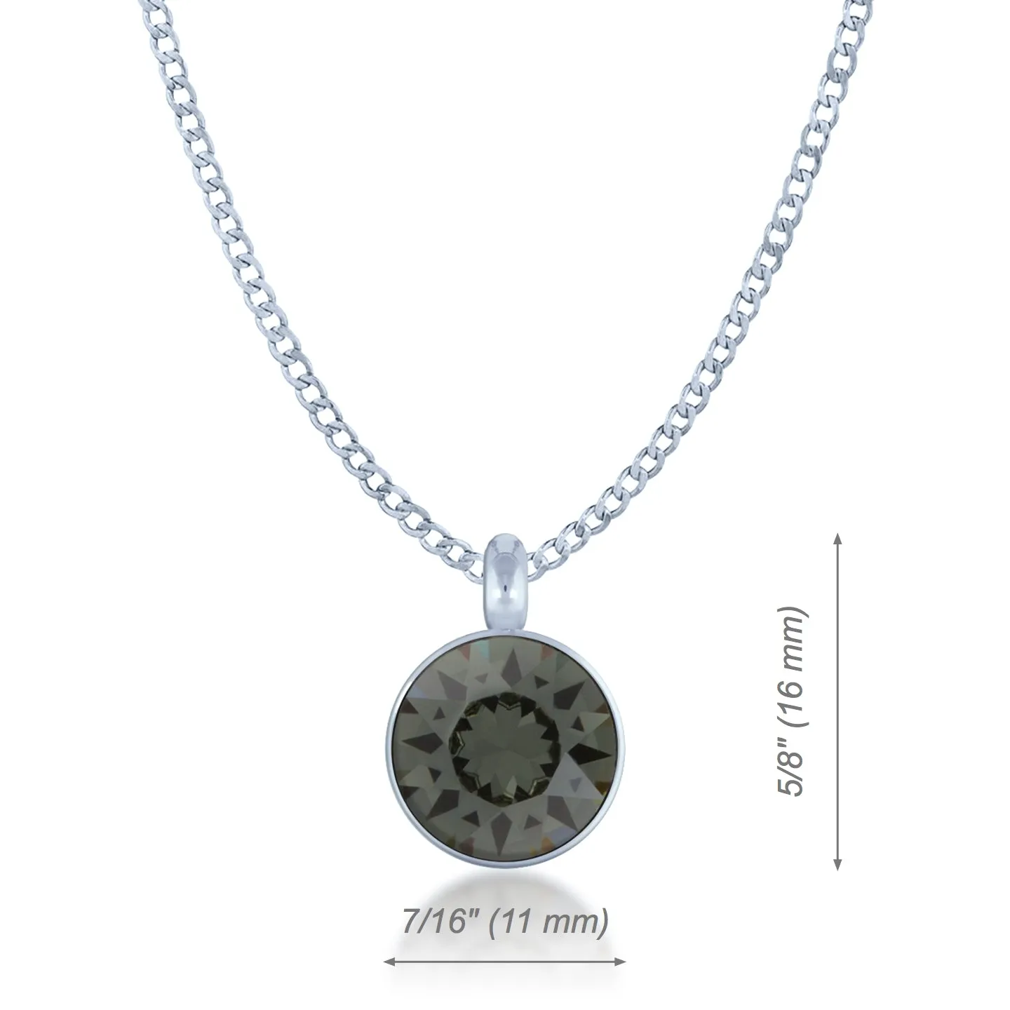 Bella Pendant Necklace with Black Diamond Round Crystals from Swarovski Silver Toned Rhodium Plated
