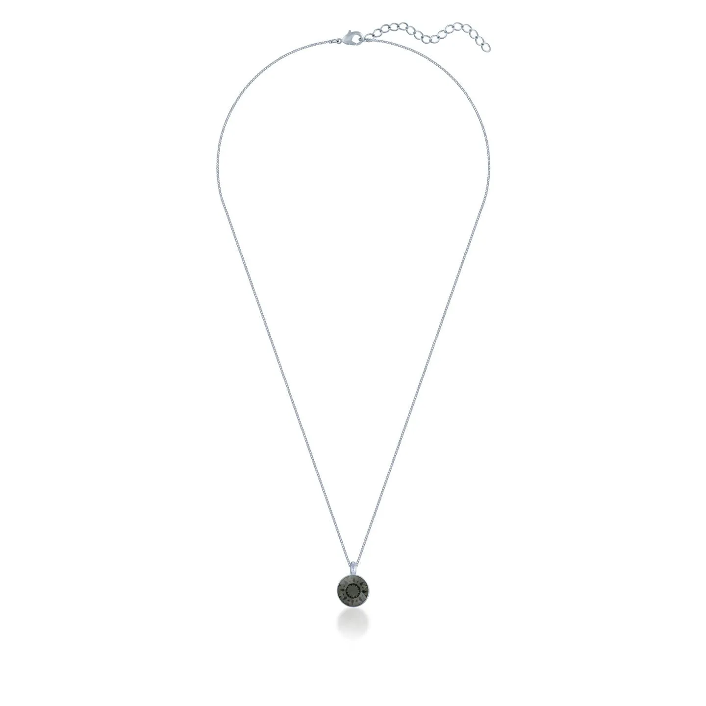 Bella Pendant Necklace with Black Diamond Round Crystals from Swarovski Silver Toned Rhodium Plated