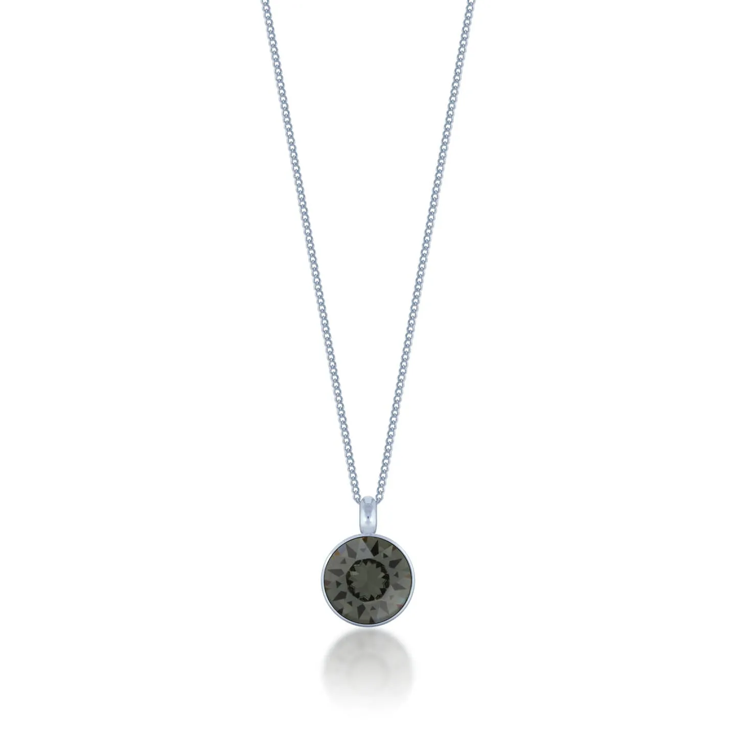 Bella Pendant Necklace with Black Diamond Round Crystals from Swarovski Silver Toned Rhodium Plated