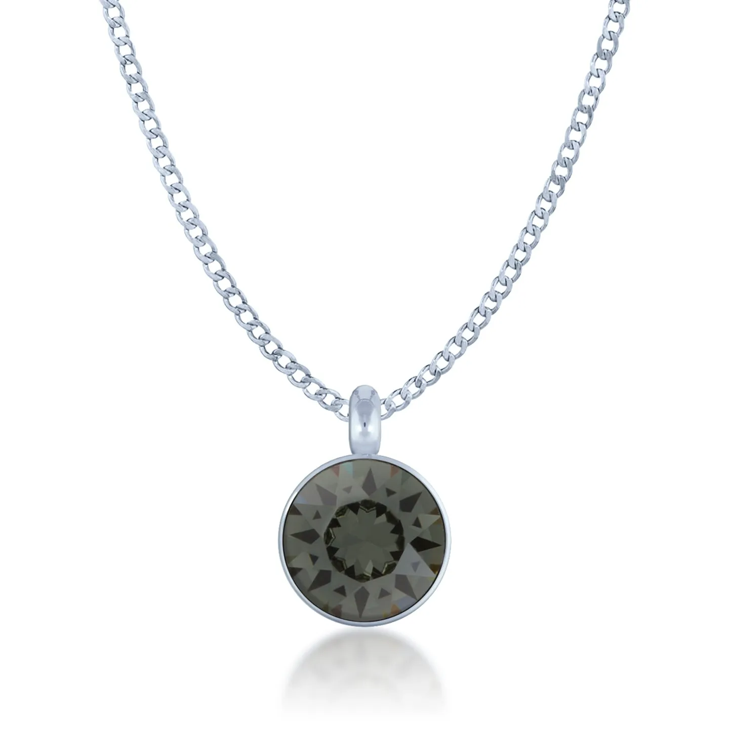 Bella Pendant Necklace with Black Diamond Round Crystals from Swarovski Silver Toned Rhodium Plated