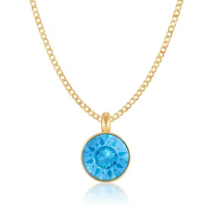 Bella Pendant Necklace with Blue Aquamarine Round Crystals from Swarovski Gold Plated