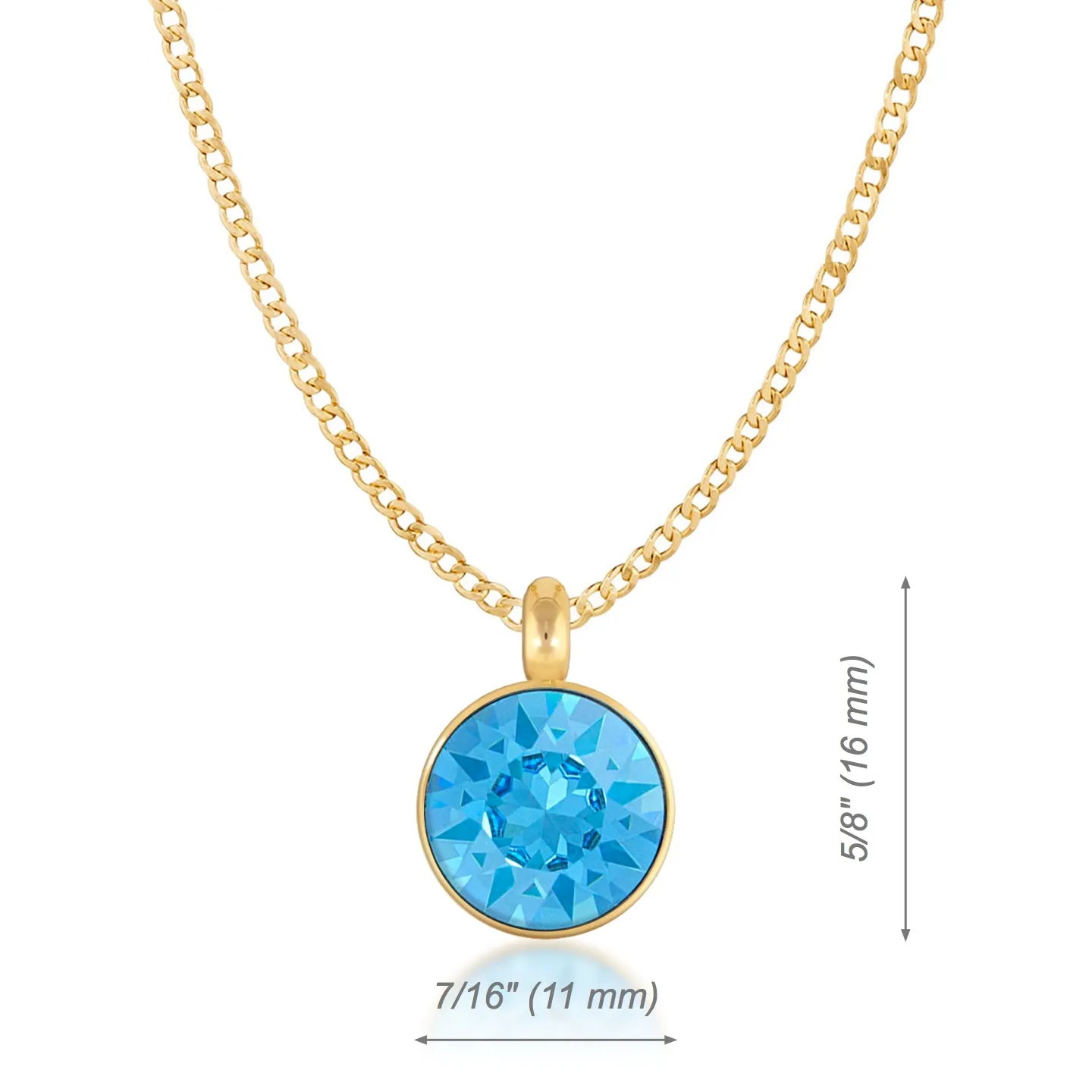 Bella Pendant Necklace with Blue Aquamarine Round Crystals from Swarovski Gold Plated