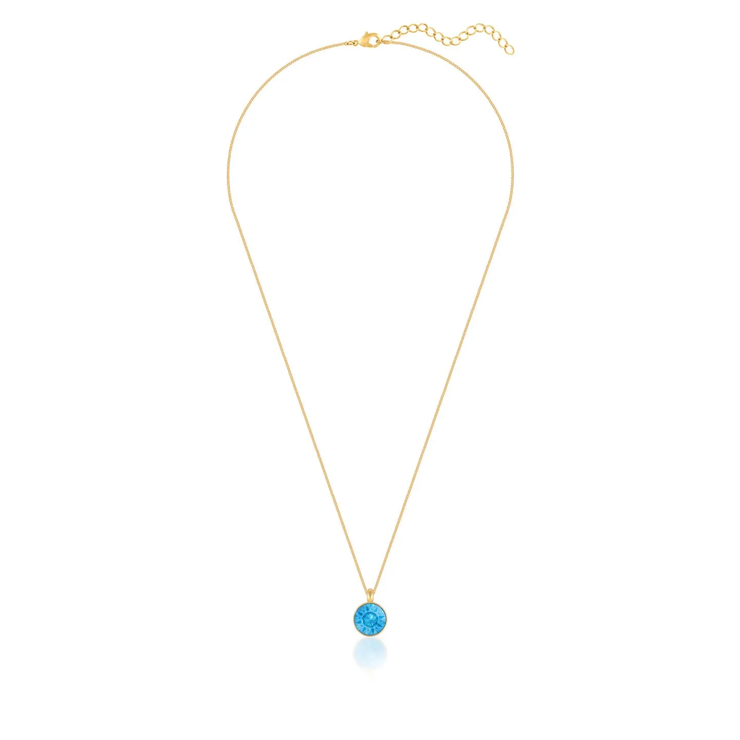 Bella Pendant Necklace with Blue Aquamarine Round Crystals from Swarovski Gold Plated