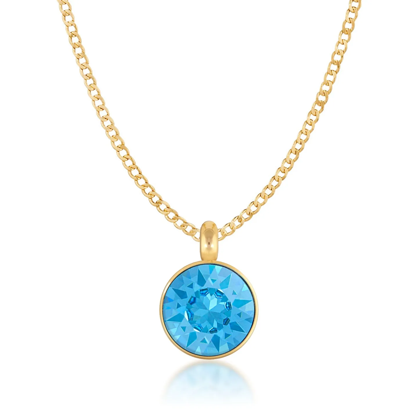 Bella Pendant Necklace with Blue Aquamarine Round Crystals from Swarovski Gold Plated