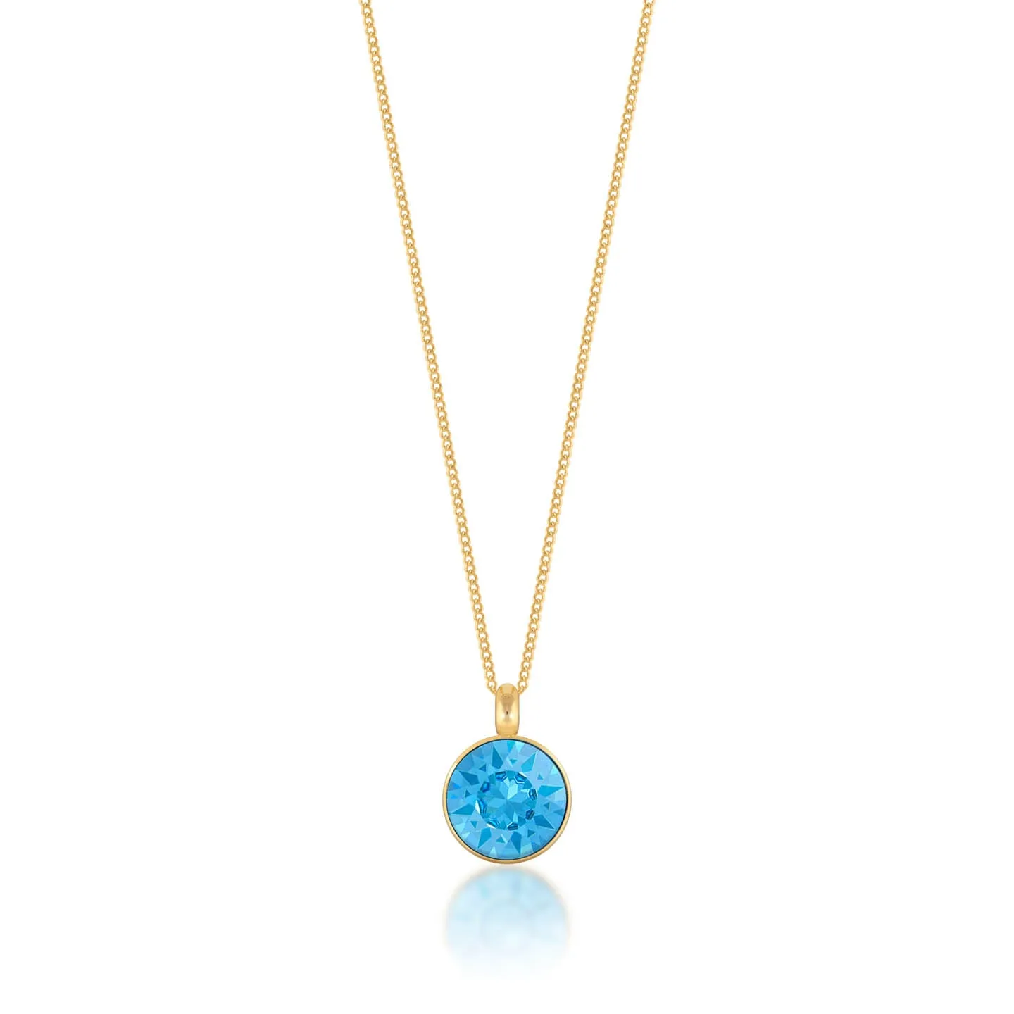Bella Pendant Necklace with Blue Aquamarine Round Crystals from Swarovski Gold Plated