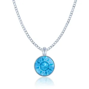 Bella Pendant Necklace with Blue Aquamarine Round Crystals from Swarovski Silver Toned Rhodium Plated