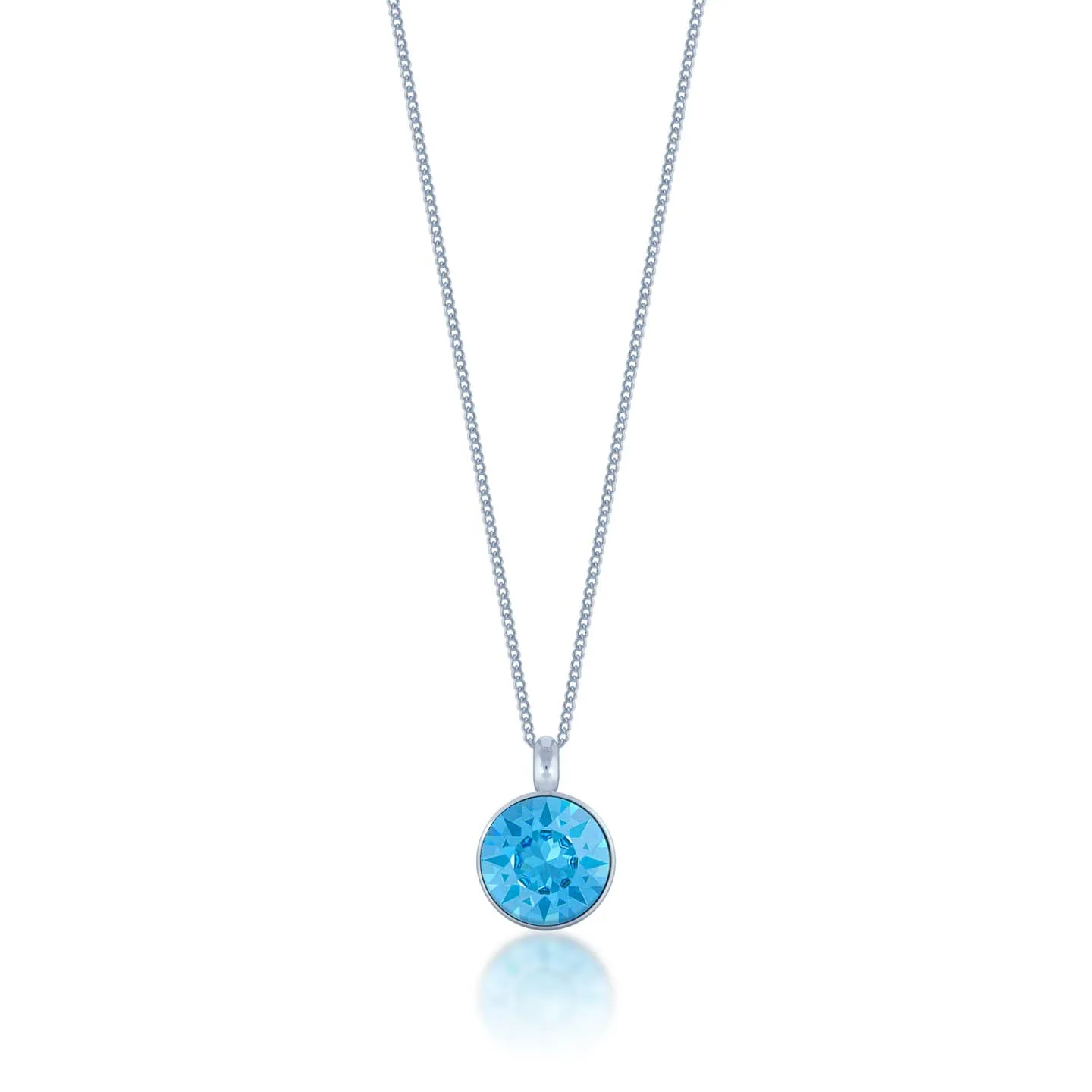 Bella Pendant Necklace with Blue Aquamarine Round Crystals from Swarovski Silver Toned Rhodium Plated