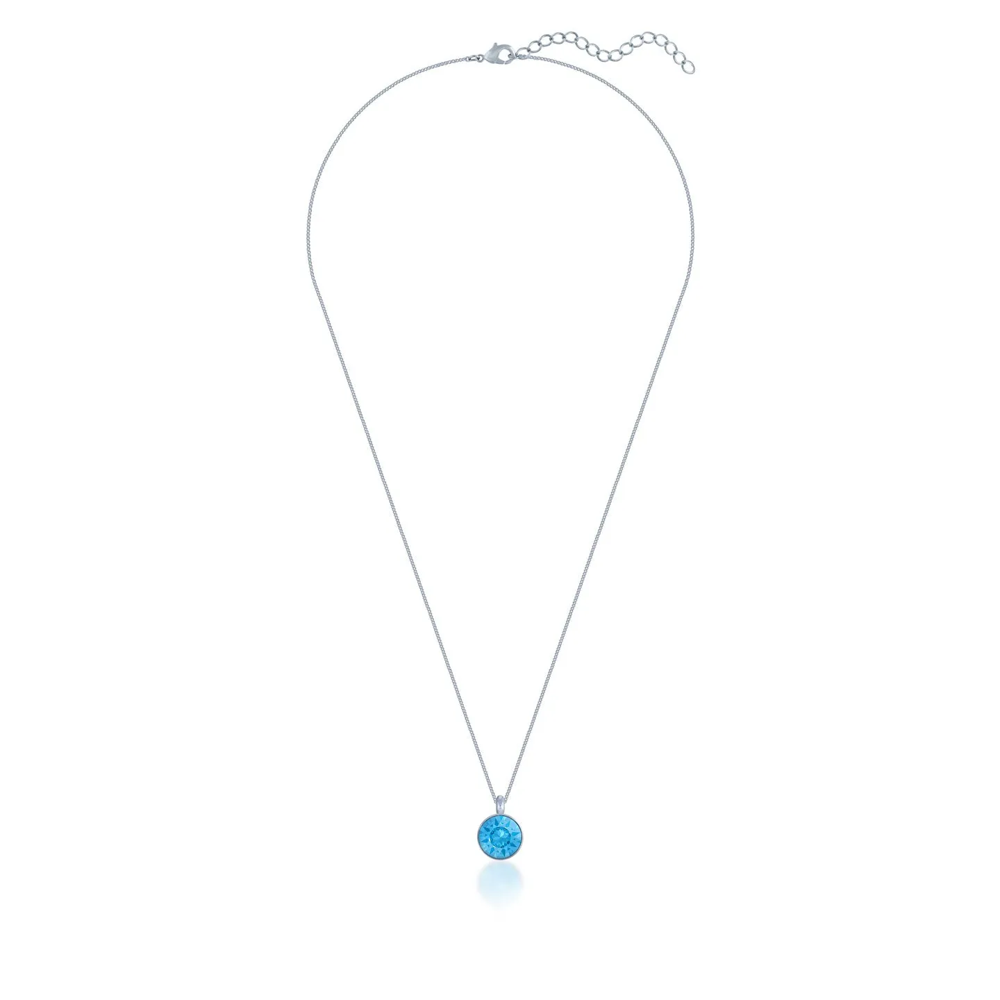 Bella Pendant Necklace with Blue Aquamarine Round Crystals from Swarovski Silver Toned Rhodium Plated