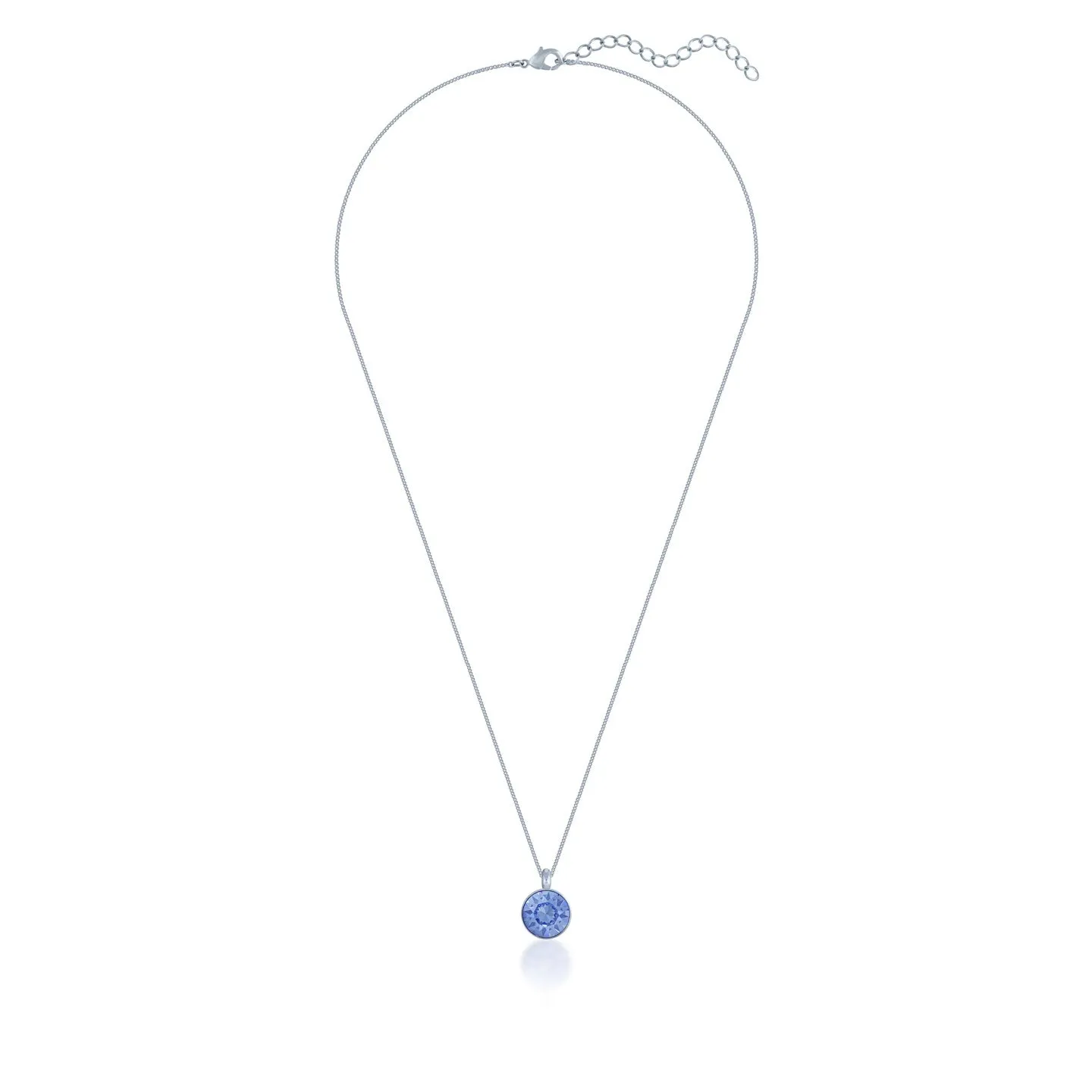 Bella Pendant Necklace with Blue Light Sapphire Round Crystals from Swarovski Silver Toned Rhodium Plated