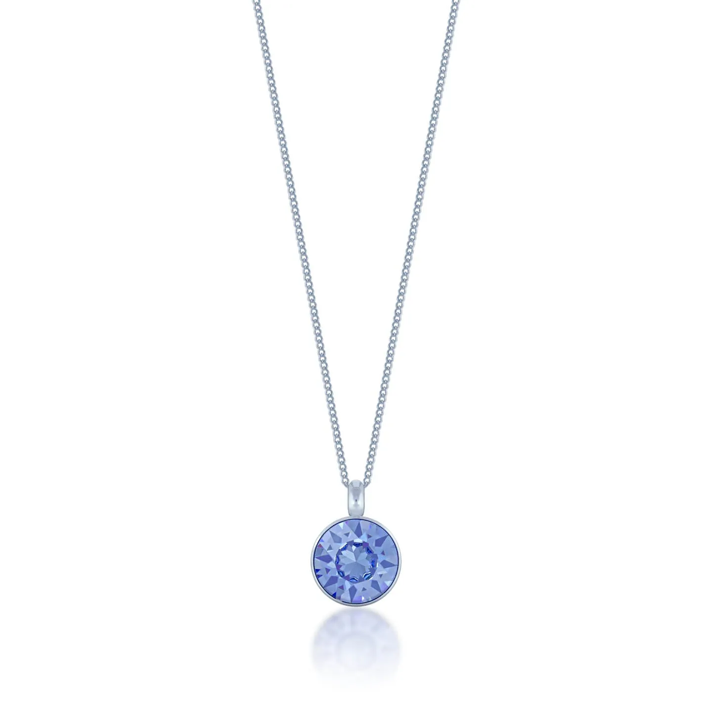 Bella Pendant Necklace with Blue Light Sapphire Round Crystals from Swarovski Silver Toned Rhodium Plated
