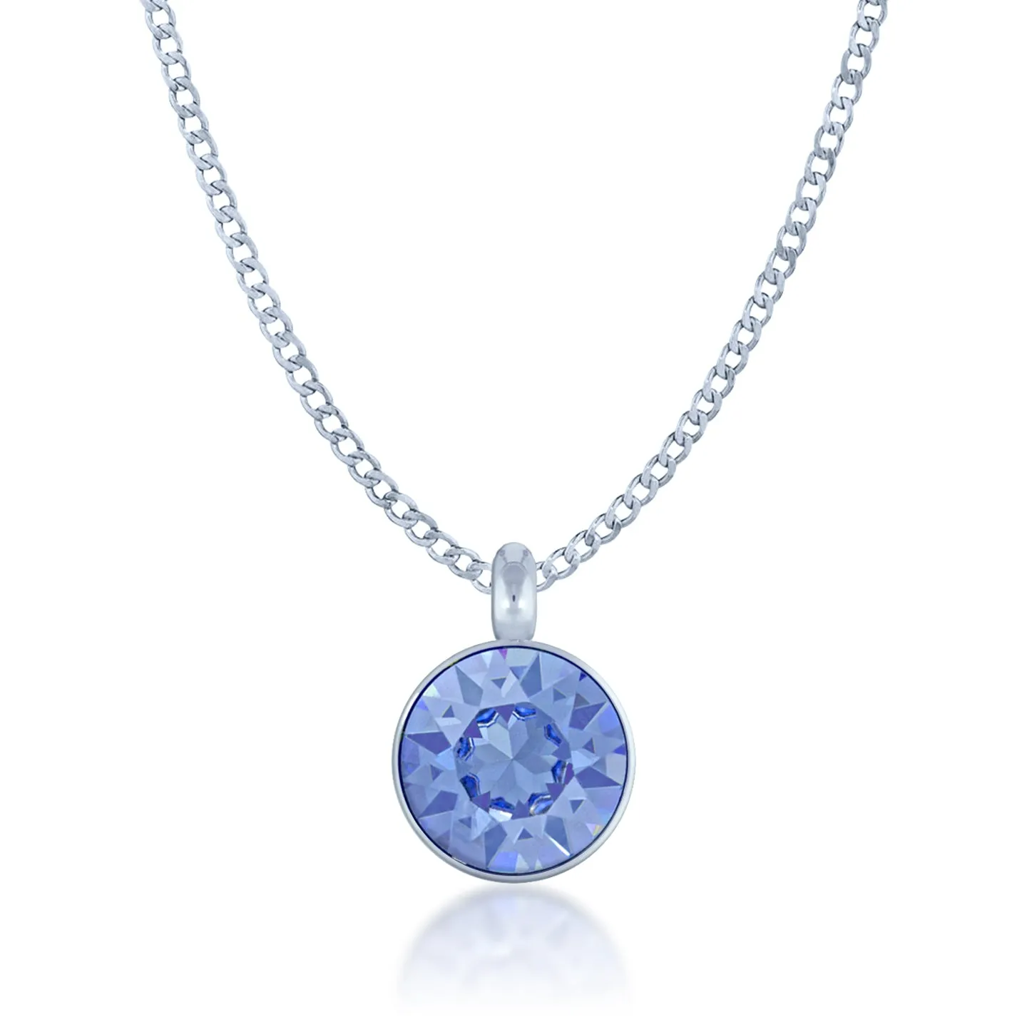 Bella Pendant Necklace with Blue Light Sapphire Round Crystals from Swarovski Silver Toned Rhodium Plated