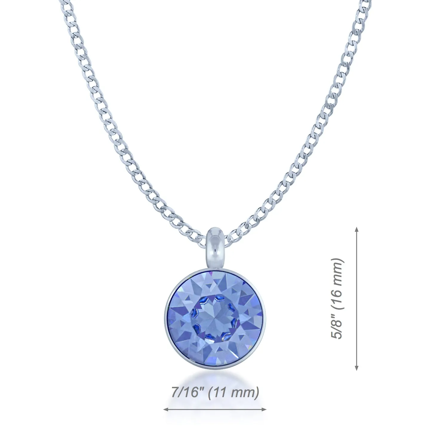 Bella Pendant Necklace with Blue Light Sapphire Round Crystals from Swarovski Silver Toned Rhodium Plated
