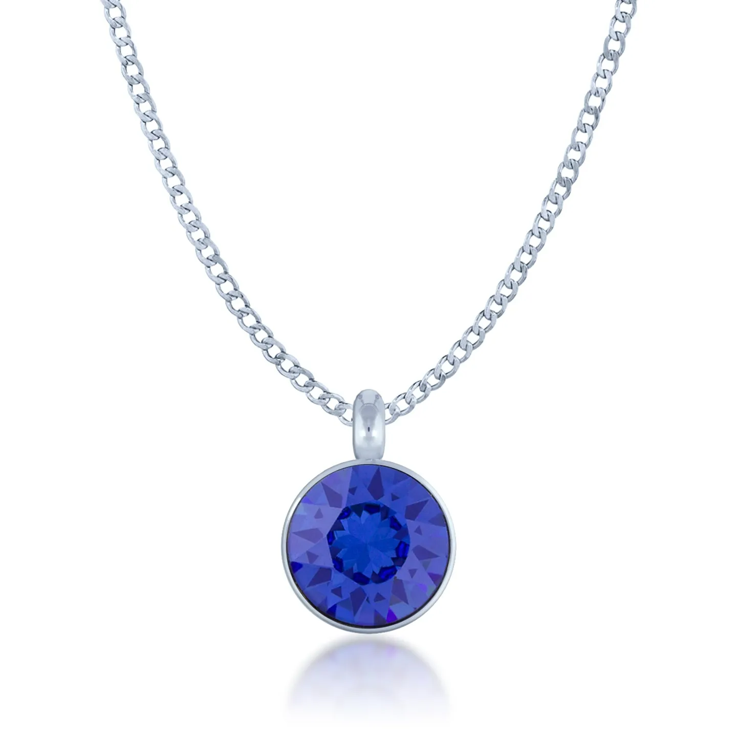 Bella Pendant Necklace with Blue Sapphire Round Crystals from Swarovski Silver Toned Rhodium Plated