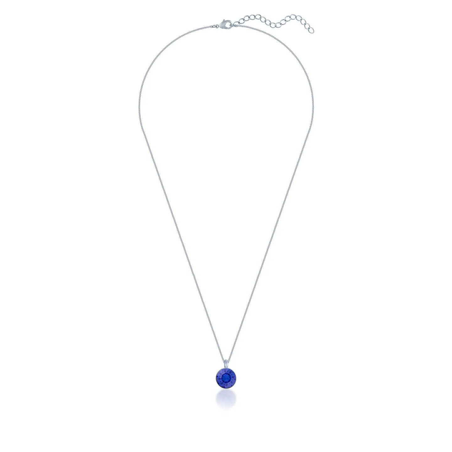 Bella Pendant Necklace with Blue Sapphire Round Crystals from Swarovski Silver Toned Rhodium Plated