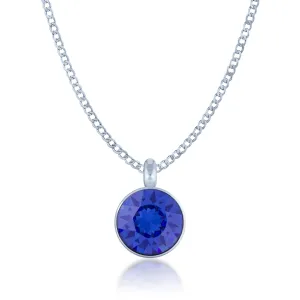 Bella Pendant Necklace with Blue Sapphire Round Crystals from Swarovski Silver Toned Rhodium Plated