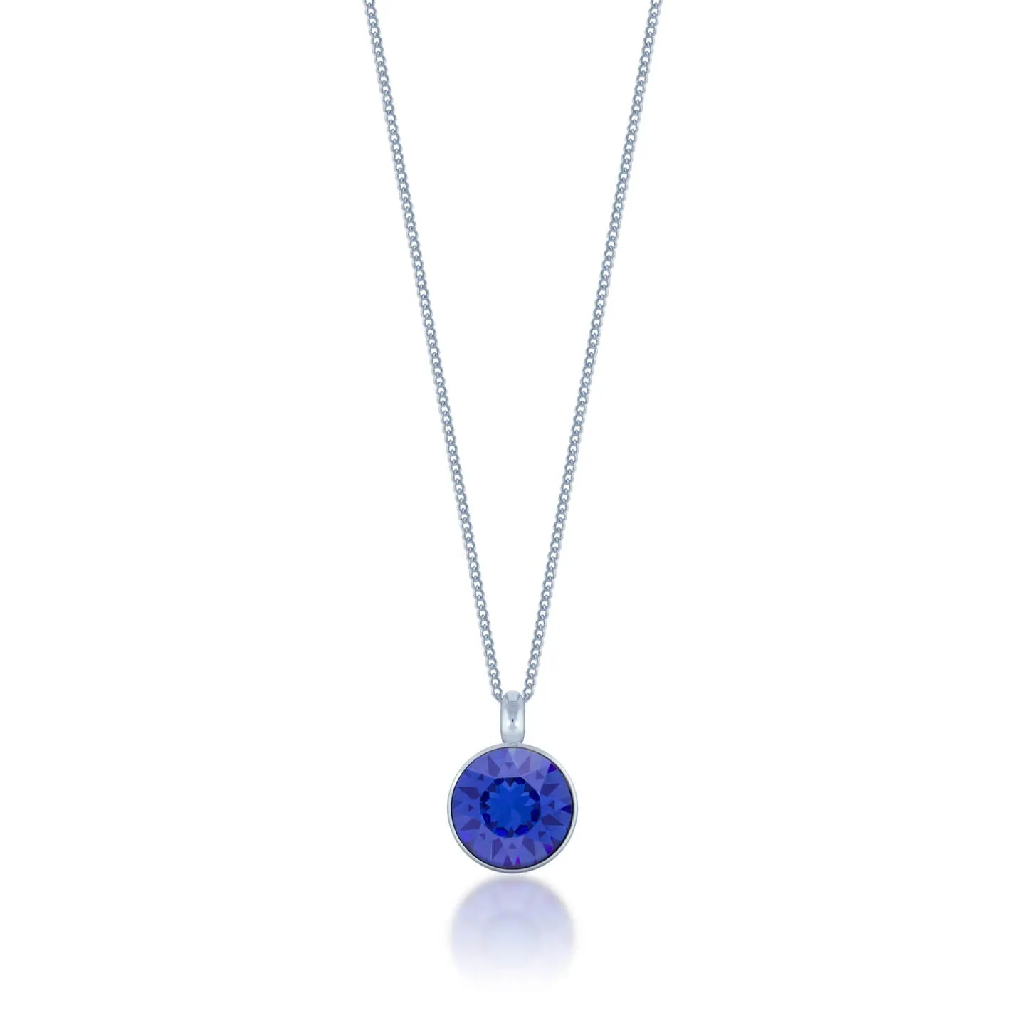 Bella Pendant Necklace with Blue Sapphire Round Crystals from Swarovski Silver Toned Rhodium Plated